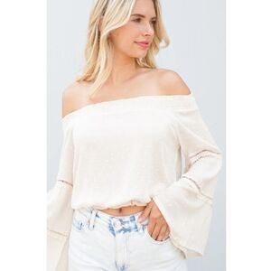 Ivory Tier Bell Sleeved Off Shoulder Blouse large